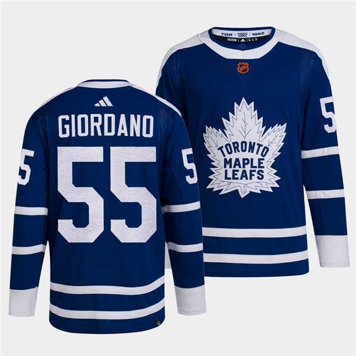 Mens Toronto Maple Leafs Black #55 Mark Giordano Blue 2022 Reverse Retro Stitched Jersey Dzhi